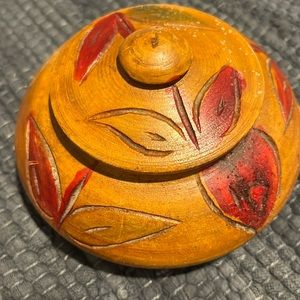 Antique Carved Small Wooden Round Box